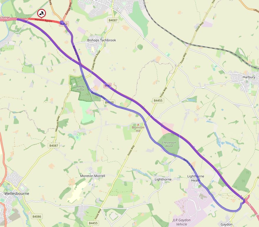 Temporary closure of old Warwick bypass, Barford (Westward only)
